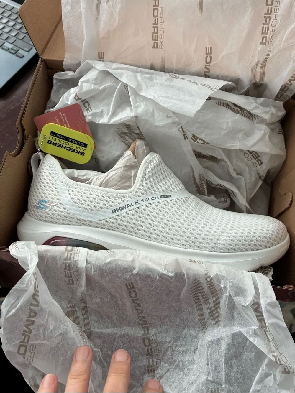 Skechers White Slip-On Sneakers with Rainbow Heel Bubble